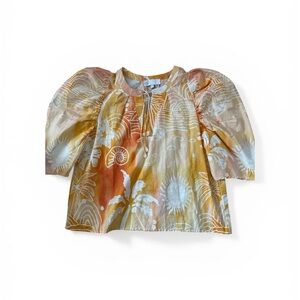 C&C California Puff-Sleeve Blouse in Mustard Yellow and Cream